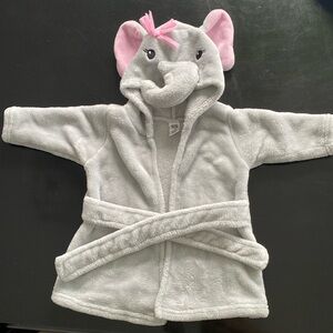 HB 0-9 months elephant robe gray pink bow soft cozy tie waist